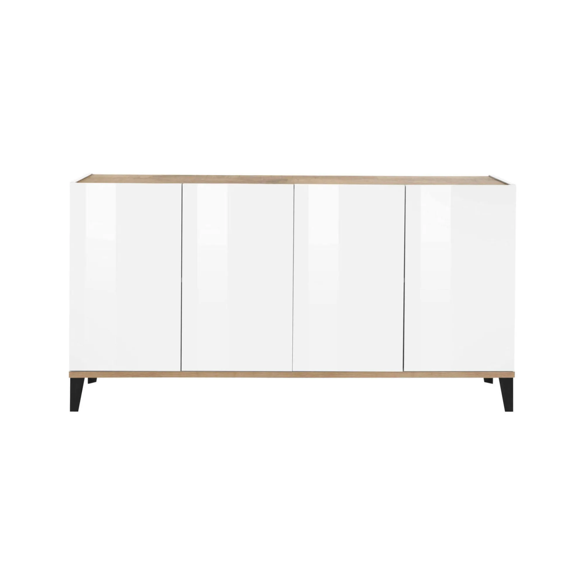 Credenza Ashley, cm 160x40h82, Bianco lucido e Acero<Dmora Fashion