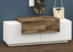 Credenza Aspera, cm 120x45h46, Bianco lucido e Acero<Dmora Flash Sale