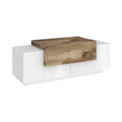 Credenza Aspera, cm 120x45h46, Bianco lucido e Acero<Dmora Flash Sale