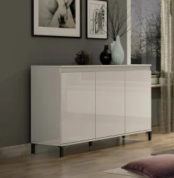 Credenza Assinello, 138x40h90 cm, Bianco lucido e Antracite<Dmora Discount