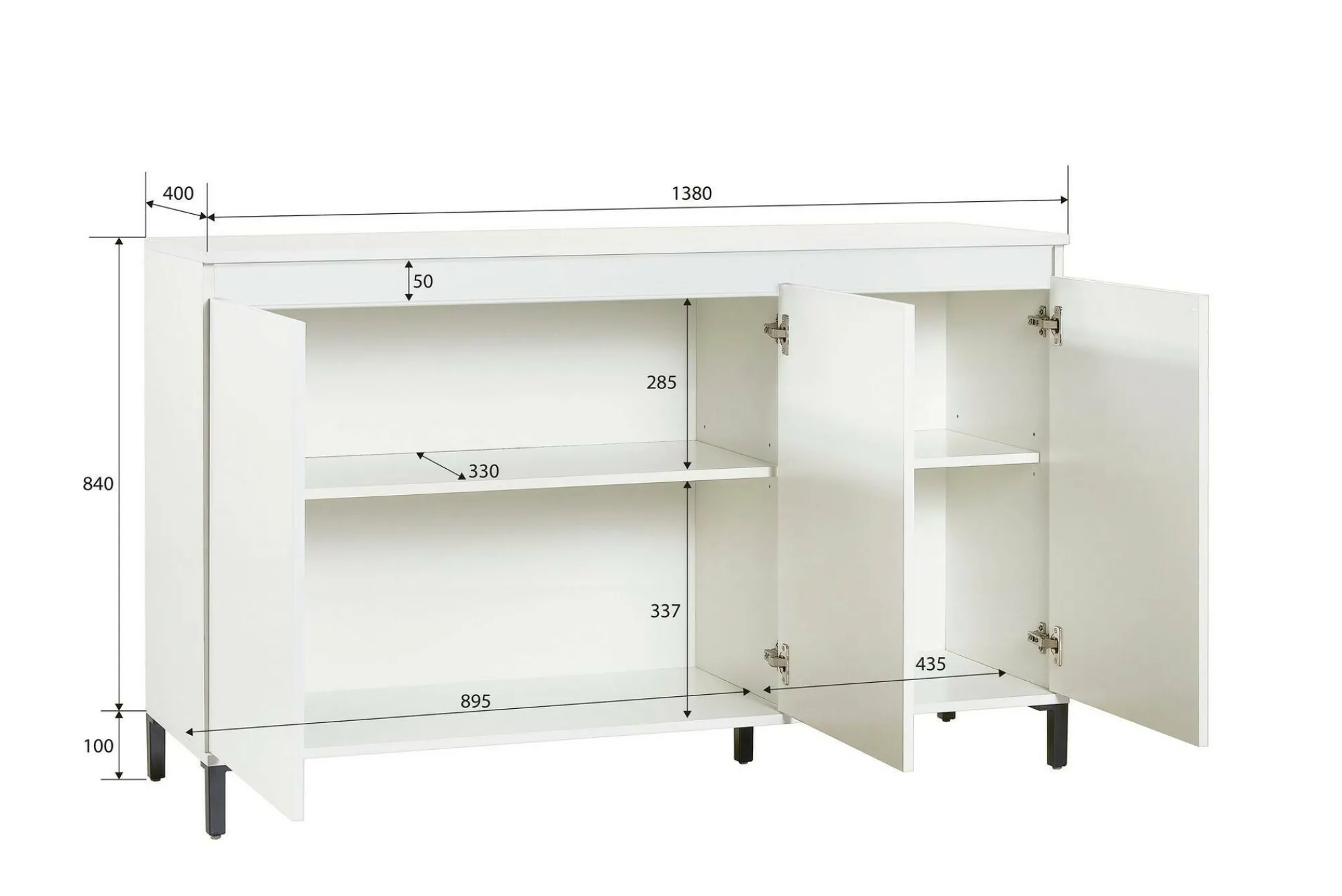 Credenza Assinello, 138x40h90 cm, Bianco lucido e Antracite<Dmora Discount