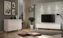 Credenza Assinello, 138x40h90 cm, Bianco lucido e Antracite<Dmora Discount