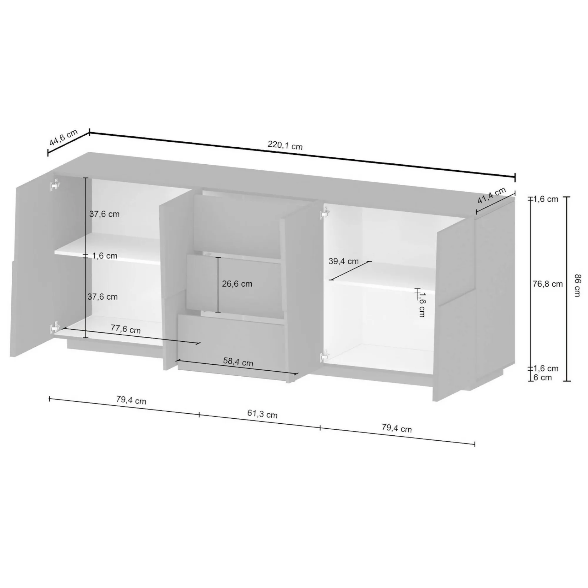Credenza Astel, 220x44h86 cm,<Dmora Hot