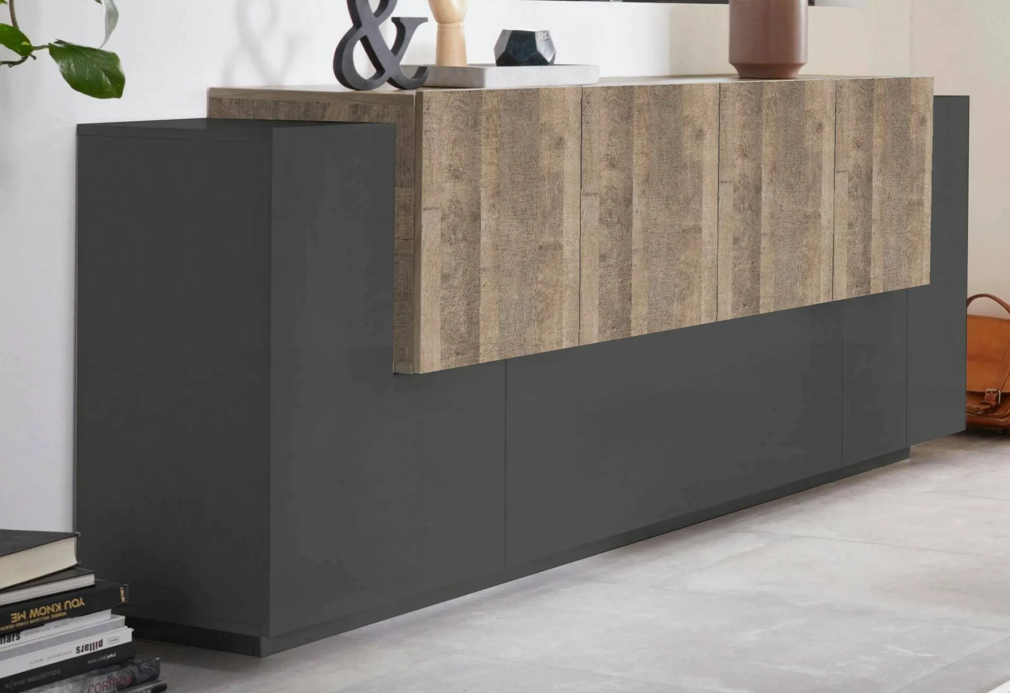Credenza Astice, cm 200x45h86, Antracite e Acero<Dmora Cheap