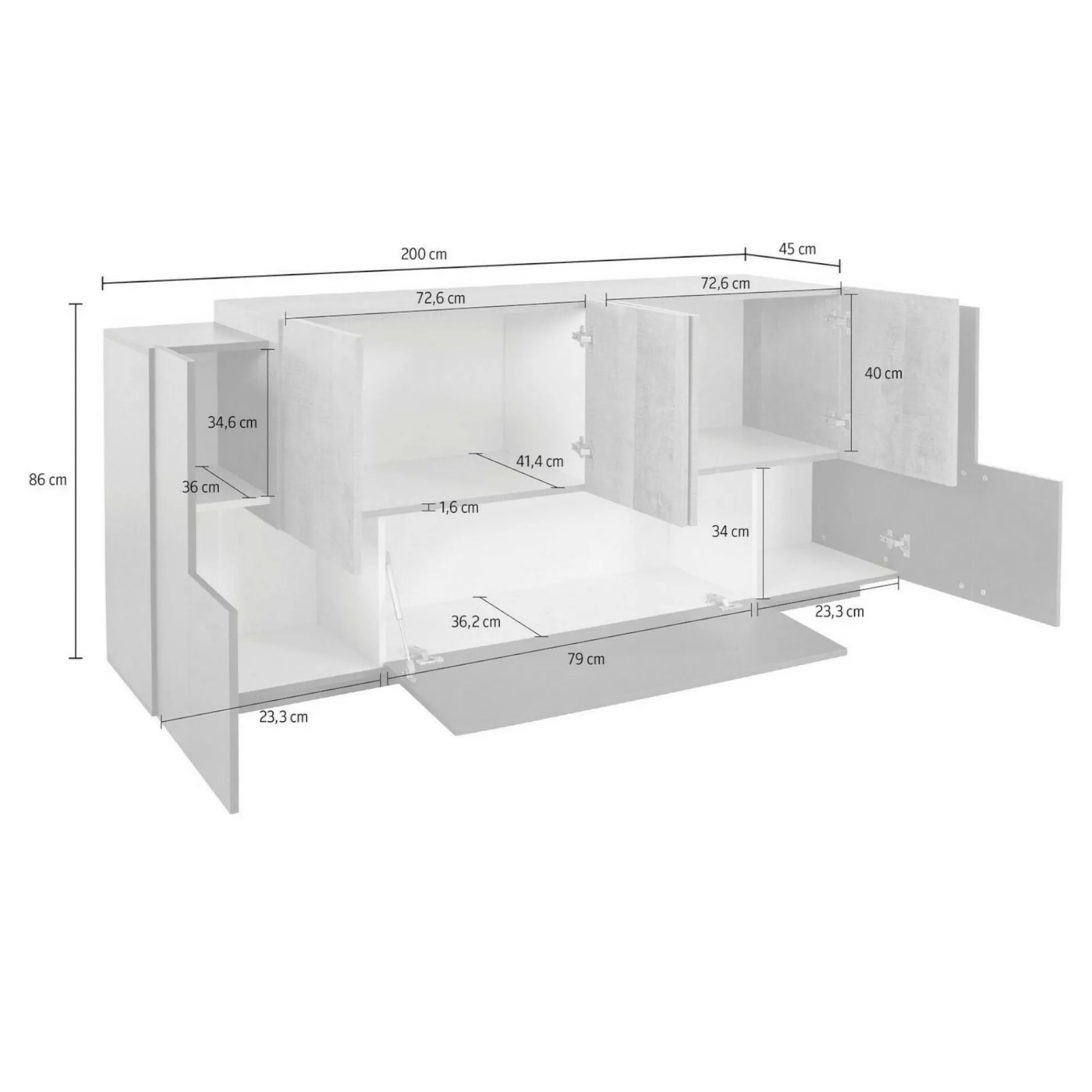 Credenza Astice, cm 200x45h86, Antracite e Acero<Dmora Cheap