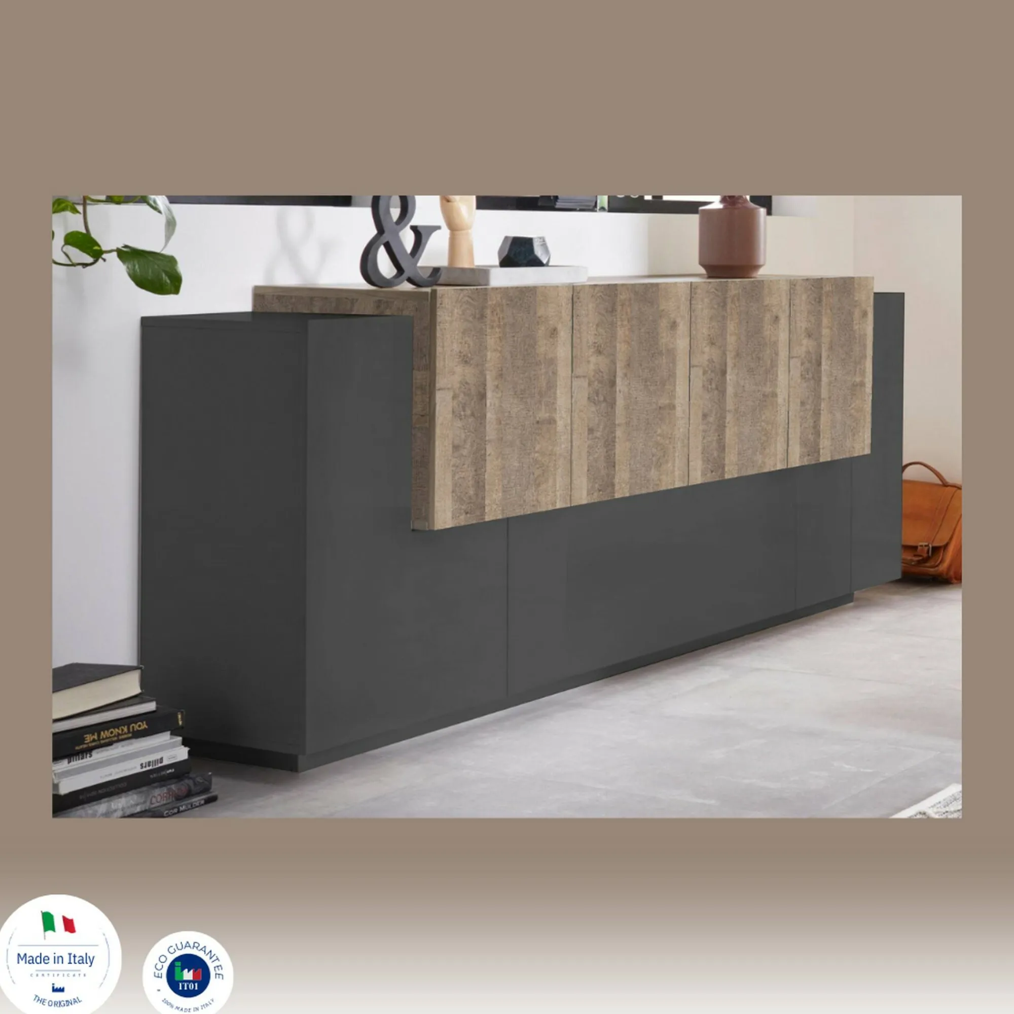 Credenza Astice, cm 200x45h86, Antracite e Acero<Dmora Cheap