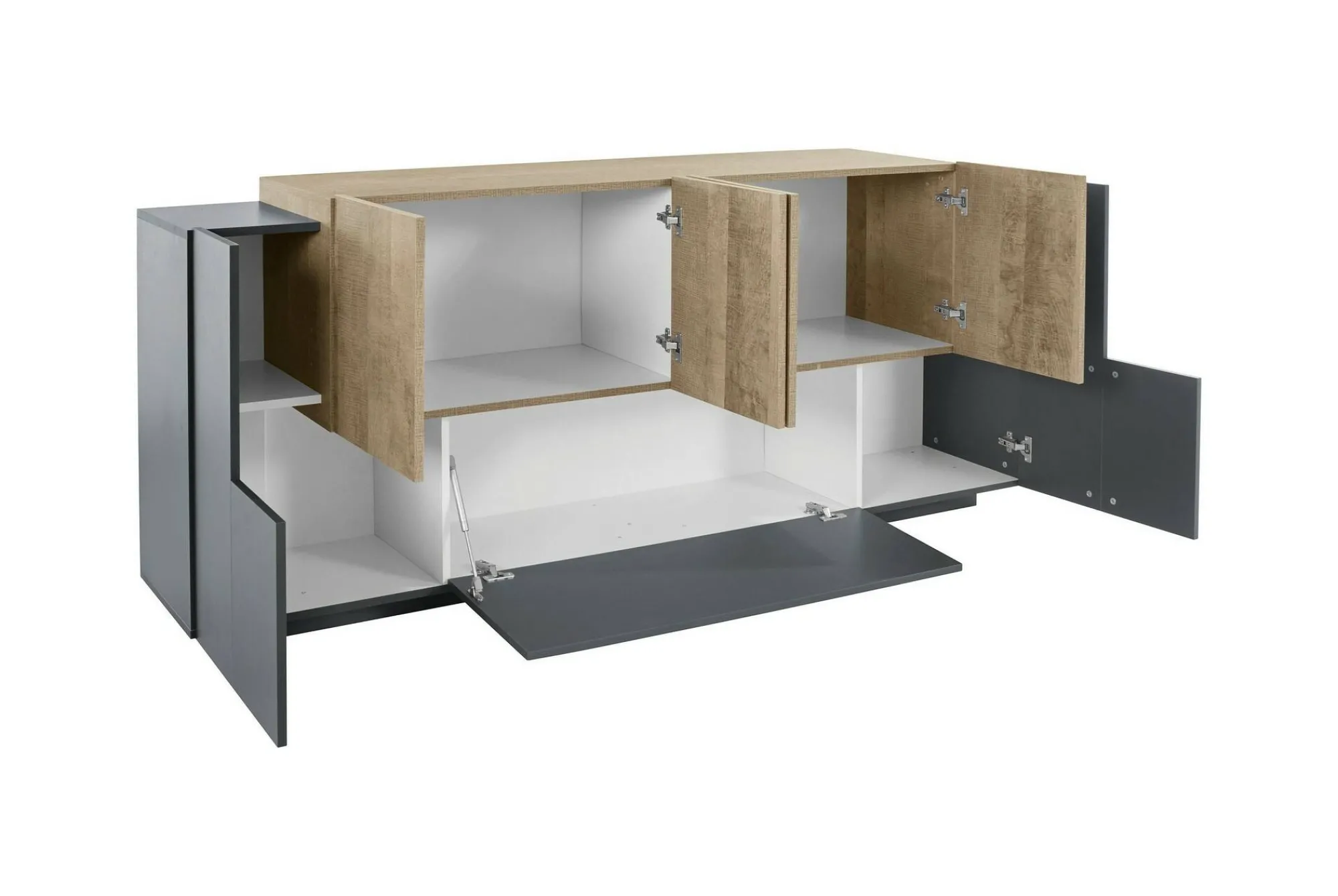 Credenza Astice, cm 200x45h86, Antracite e Acero<Dmora Cheap