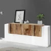 Credenza Astice, cm 200x45h86, Bianco lucido e Acero<Dmora Discount