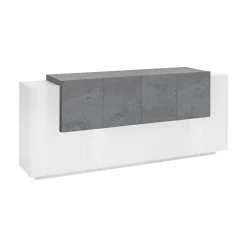 Credenza Astice, cm 200x45h86, Bianco lucido e Ardesia<Dmora Online