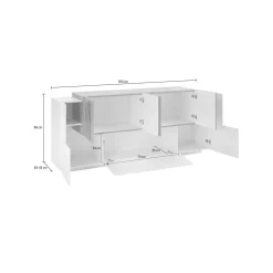 Credenza Astice, cm 200x45h86, Bianco lucido e Acero<Dmora Discount