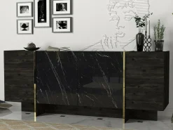 Credenza Asto, 180x47h76 cm, Nero e Oro<Dmora Sale