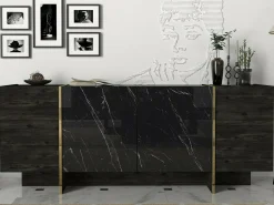 Credenza Asto, 180x47h76 cm, Nero e Oro<Dmora Sale