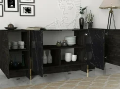 Credenza Asto, 180x47h76 cm, Nero e Oro<Dmora Sale