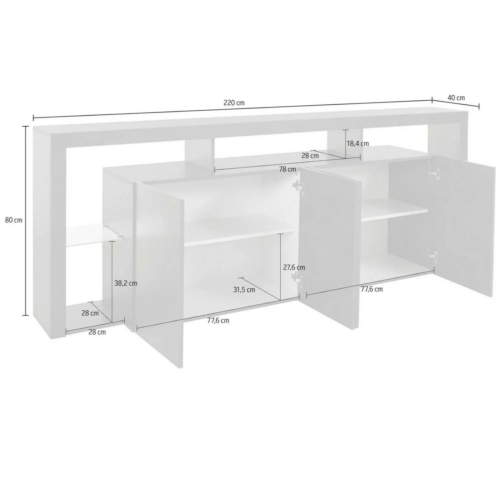 Credenza Atak, 220x40h80 cm,<Dmora Clearance