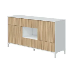 Credenza Atessa, 151x41h80 cm, Rovere e Bianco lucido<Dmora Shop