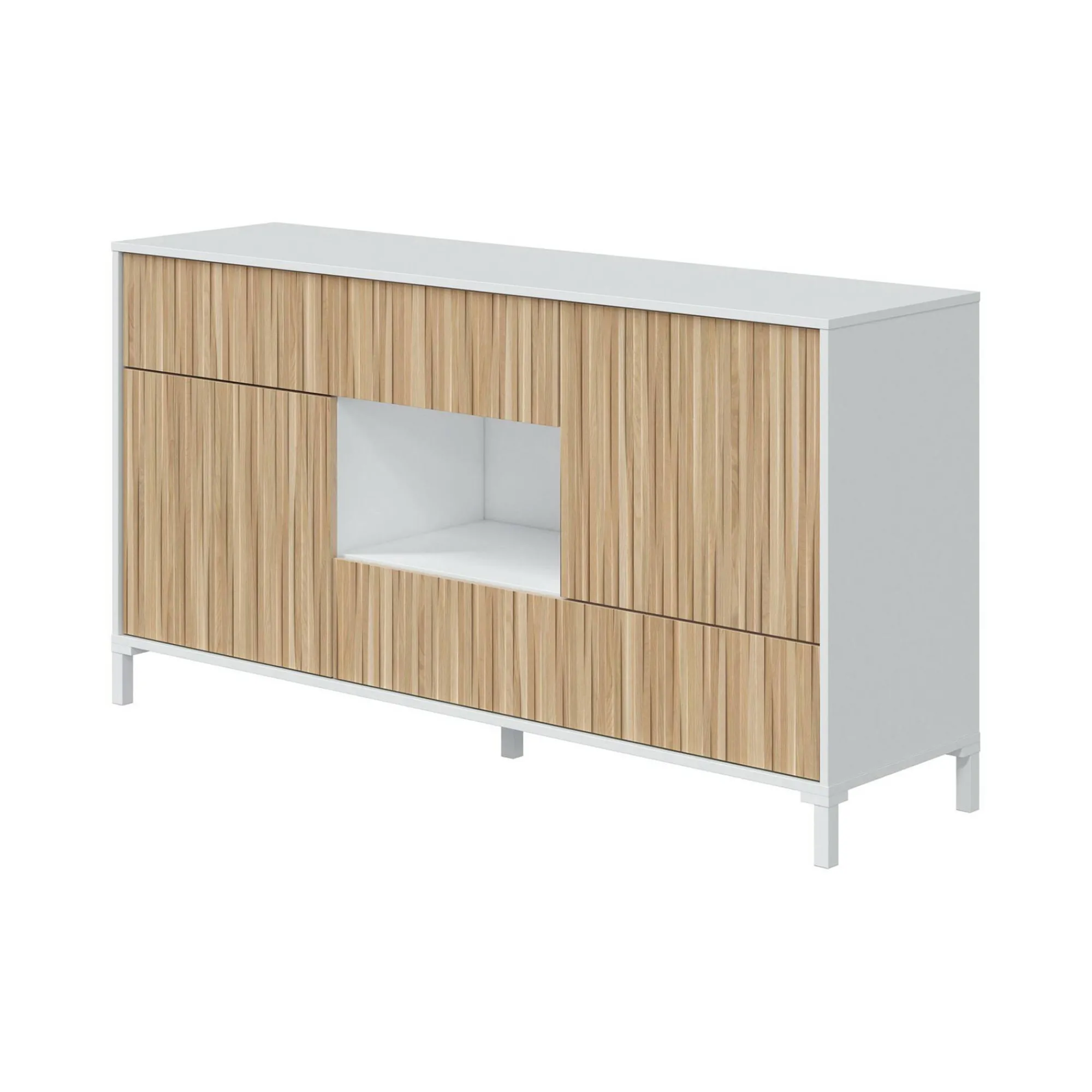 Credenza Atessa, 151x41h80 cm, Rovere e Bianco lucido<Dmora Shop