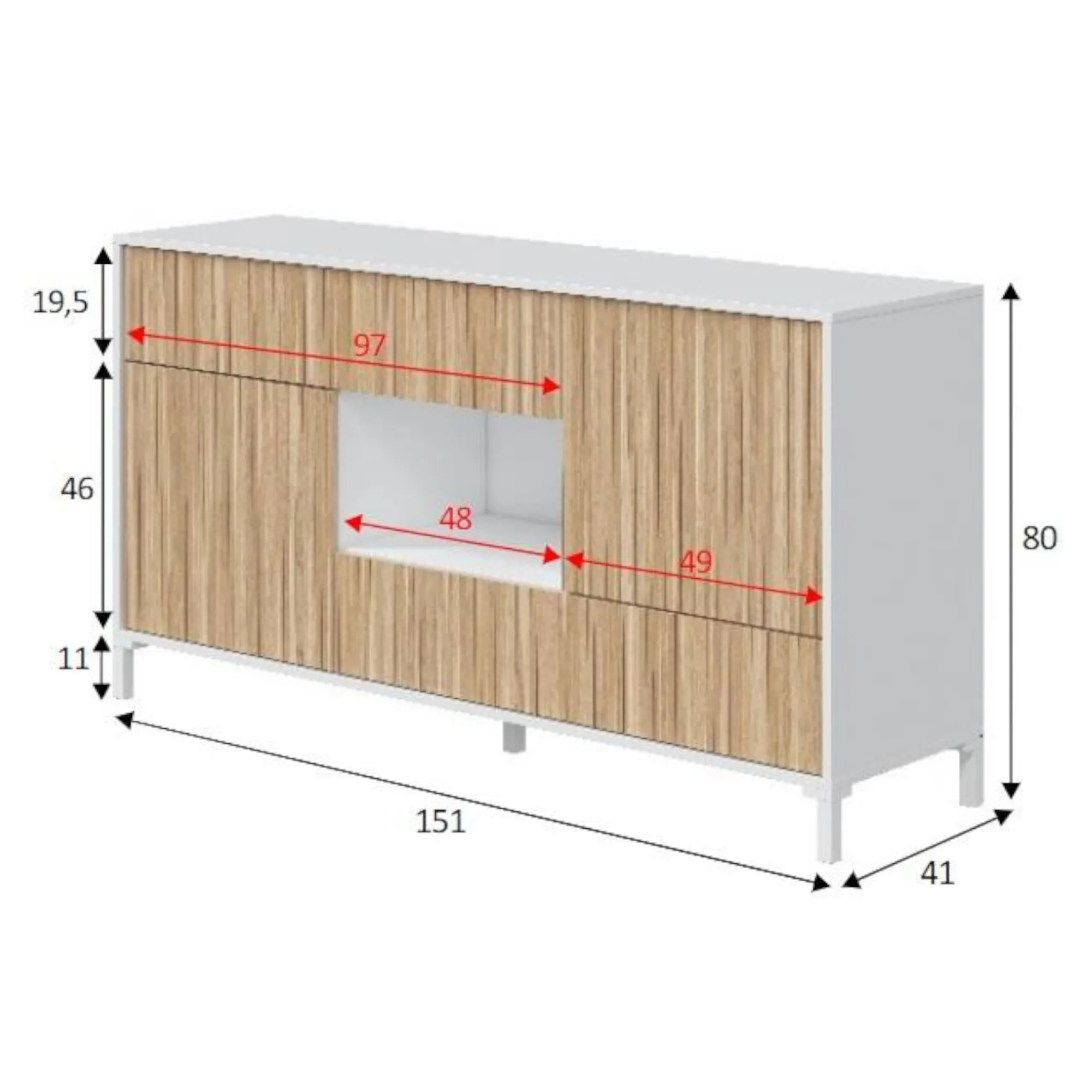 Credenza Atessa, 151x41h80 cm, Rovere e Bianco lucido<Dmora Shop