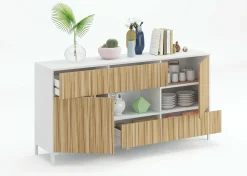 Credenza Atessa, 151x41h80 cm, Rovere e Bianco lucido<Dmora Shop
