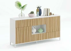 Credenza Atessa, 151x41h80 cm, Rovere e Bianco lucido<Dmora Shop