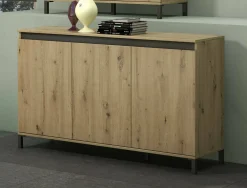 Credenza Attilius, 138x40h90 cm, Bianco lucido e Antracite<Dmora Best