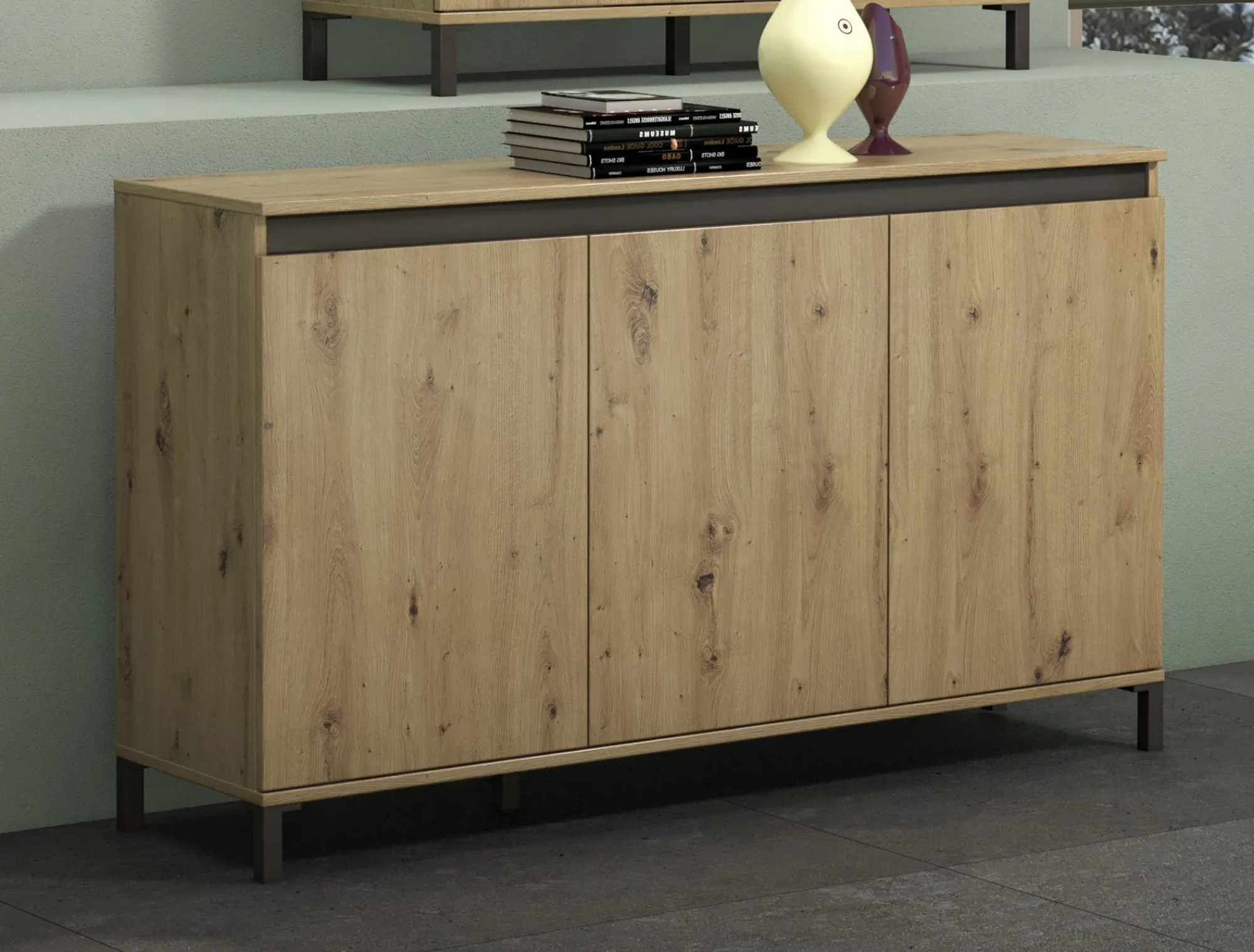 Credenza Attilius, 138x40h90 cm, Bianco lucido e Antracite<Dmora Best
