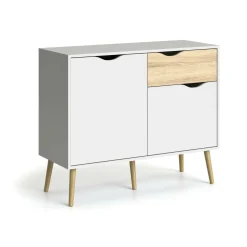 Credenza Audit, 98x39 h81 cm, Bianco e Quercia<Dmora New