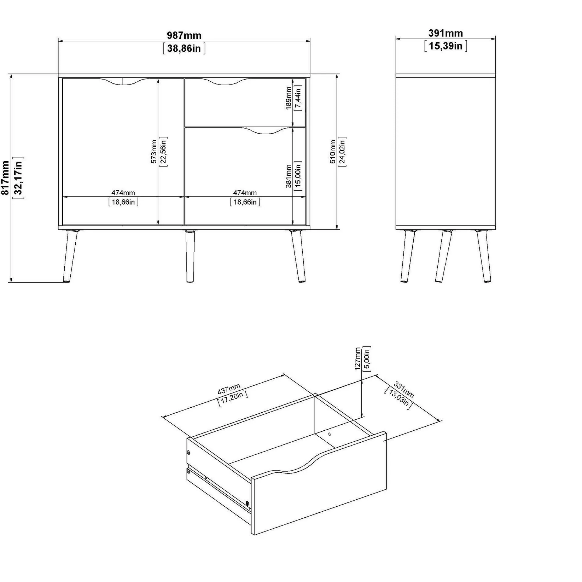 Credenza Audit, 98x39 h81 cm, Bianco e Nero<Dmora Fashion