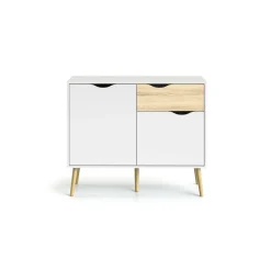 Credenza Audit, 98x39 h81 cm, Bianco e Quercia<Dmora New