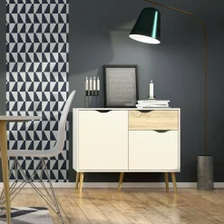 Credenza Audit, 98x39 h81 cm, Bianco e Quercia<Dmora New
