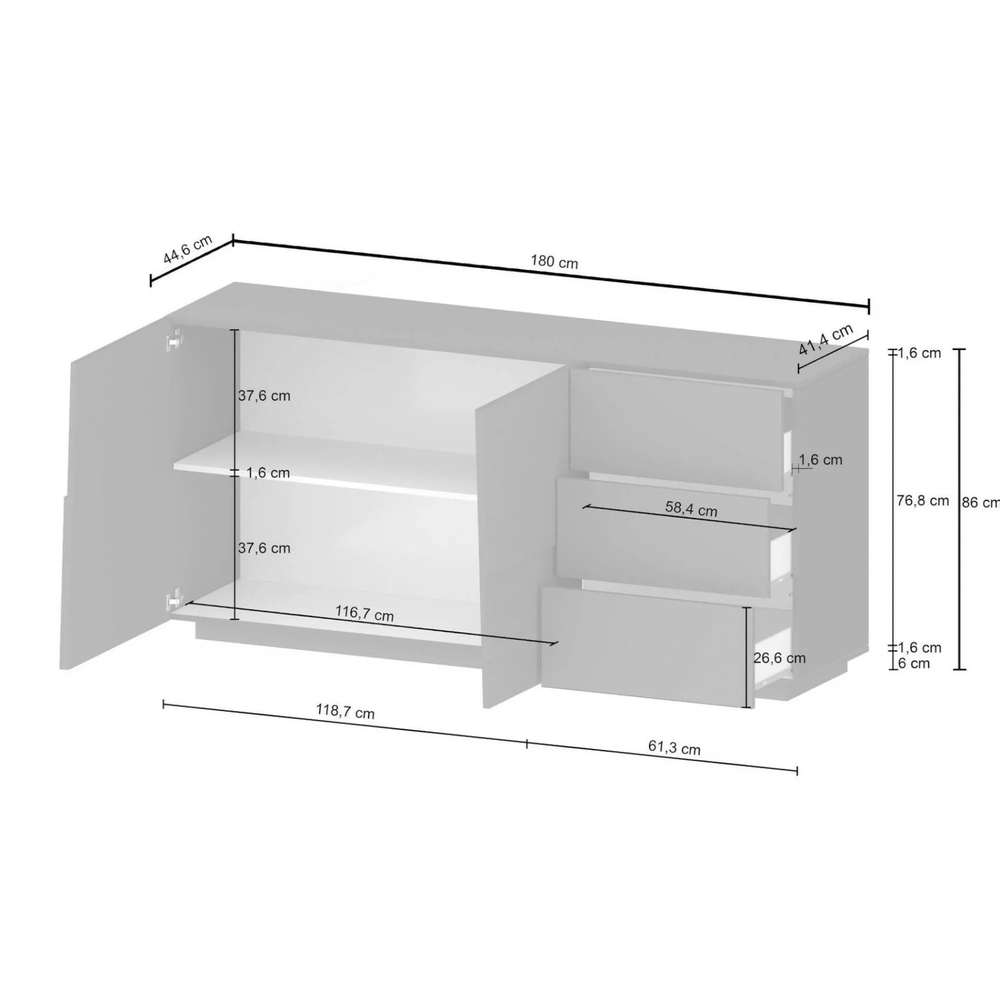 Credenza Avelignese, 180x44h86 cm, lucido<Dmora Store