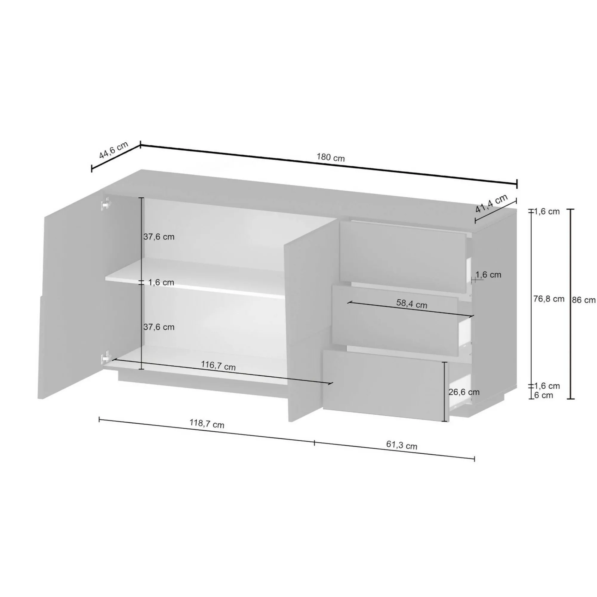 Credenza Avelignese, 180x44h86 cm,<Dmora Cheap