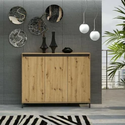 Credenza Averara, 138x110h40 cm, Bianco lucido e Antracite<Dmora Flash Sale