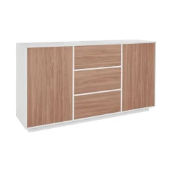 Credenza Aysha, cm 160x41h86, Bianco lucido e Noce<Dmora Flash Sale