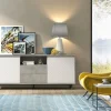 Credenza Azis, 184x45h77 cm, Bianco e Cemento<Dmora Hot