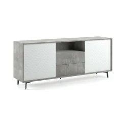 Credenza Azis, 184x45h77 cm, Bianco e Cemento<Dmora Hot