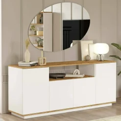 Credenza Aziz, 180x45h75 cm, Quercia e Bianco<Dmora Sale