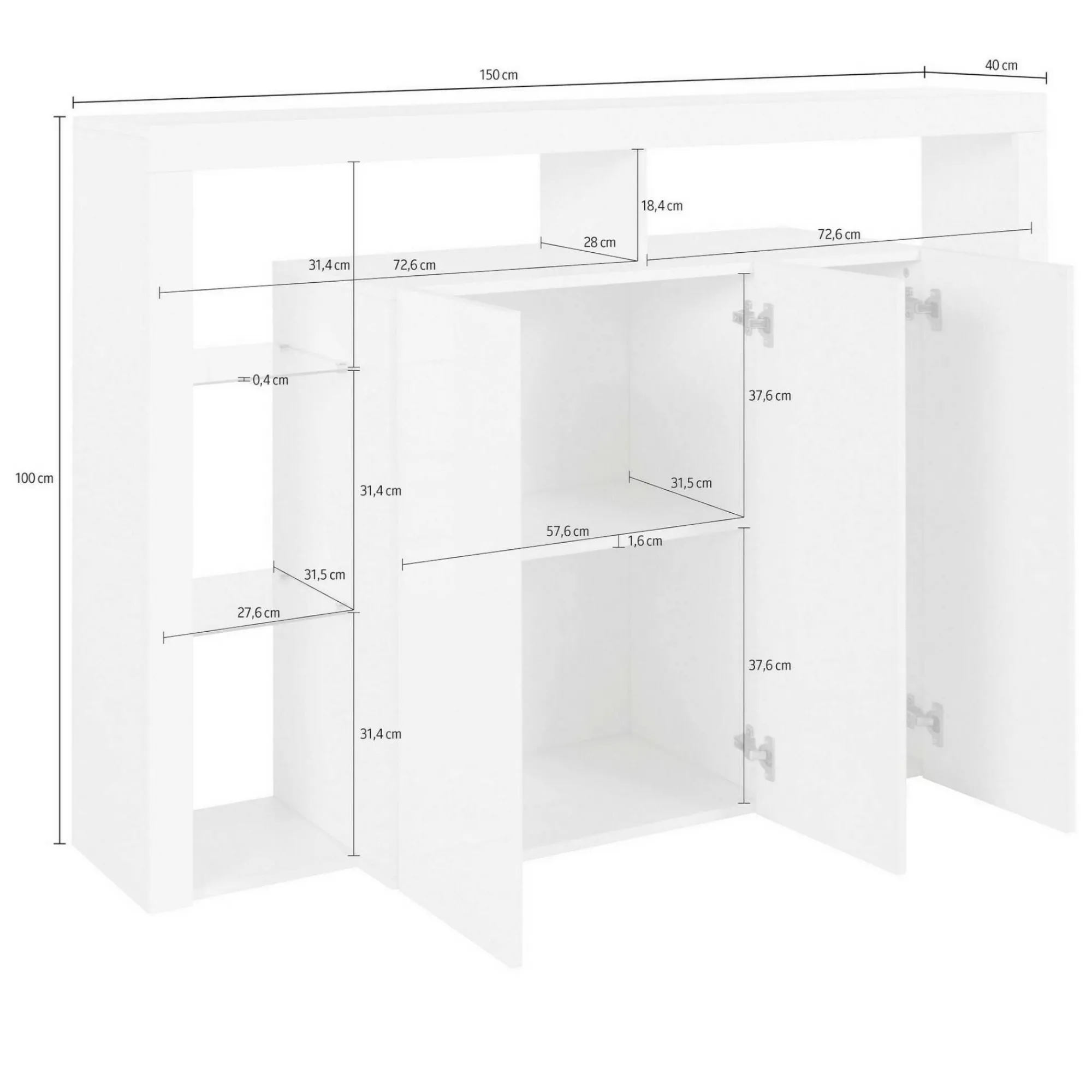 Credenza Bagnasco, 150x40h100 cm, lucido<Dmora Clearance