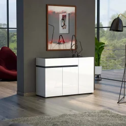 Credenza Bajardo, 120x42h80 cm, Bianco lucido e Antracite<Dmora Fashion