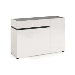 Credenza Bajardo, 120x42h80 cm, Bianco lucido e Antracite<Dmora Fashion