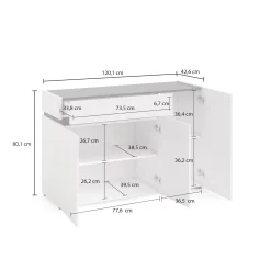 Credenza Bajardo, 120x42h80 cm, Bianco lucido e Antracite<Dmora Fashion