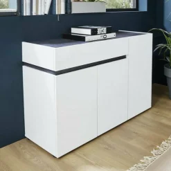 Credenza Bajardo, 120x42h80 cm, Bianco lucido e Antracite<Dmora Fashion