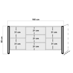 Credenza Baldo, 160x45 h80 cm, Quercia e Nero<Dmora Cheap