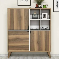 Credenza Barasso, 100x30h115 cm, Noce e Bianco<Dmora Online