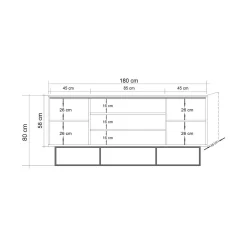 Credenza Barrea, Quercia e Nero, 180x45h80 cm<Dmora Cheap