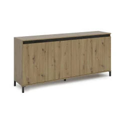 Credenza Basiano, 184x90h40 cm, Bianco lucido e Antracite<Dmora New