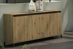 Credenza Basiano, 184x90h40 cm, Bianco lucido e Antracite<Dmora New