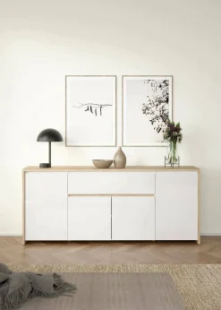Credenza Basile, 48x197 h84 cm, Rovere e Bianco<Dmora Store