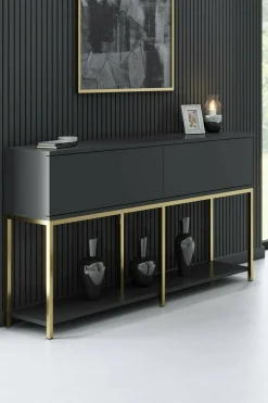 Credenza Basilia, 150x30h80 cm, Antracite e Oro<Dmora Online