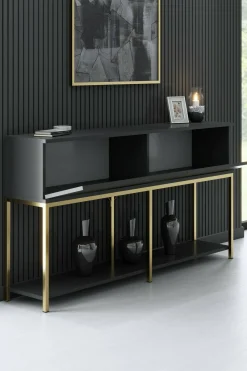 Credenza Basilia, 150x30h80 cm, Antracite e Oro<Dmora Online