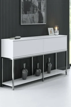 Credenza Basilia, 150x30h80 cm, Bianco e Argento<Dmora Clearance